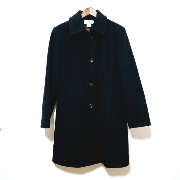 Jones Wool/Cashmere Overcoat Black Vintage Pockets Size 14 Classic Minimalist - Picture 1 of 7